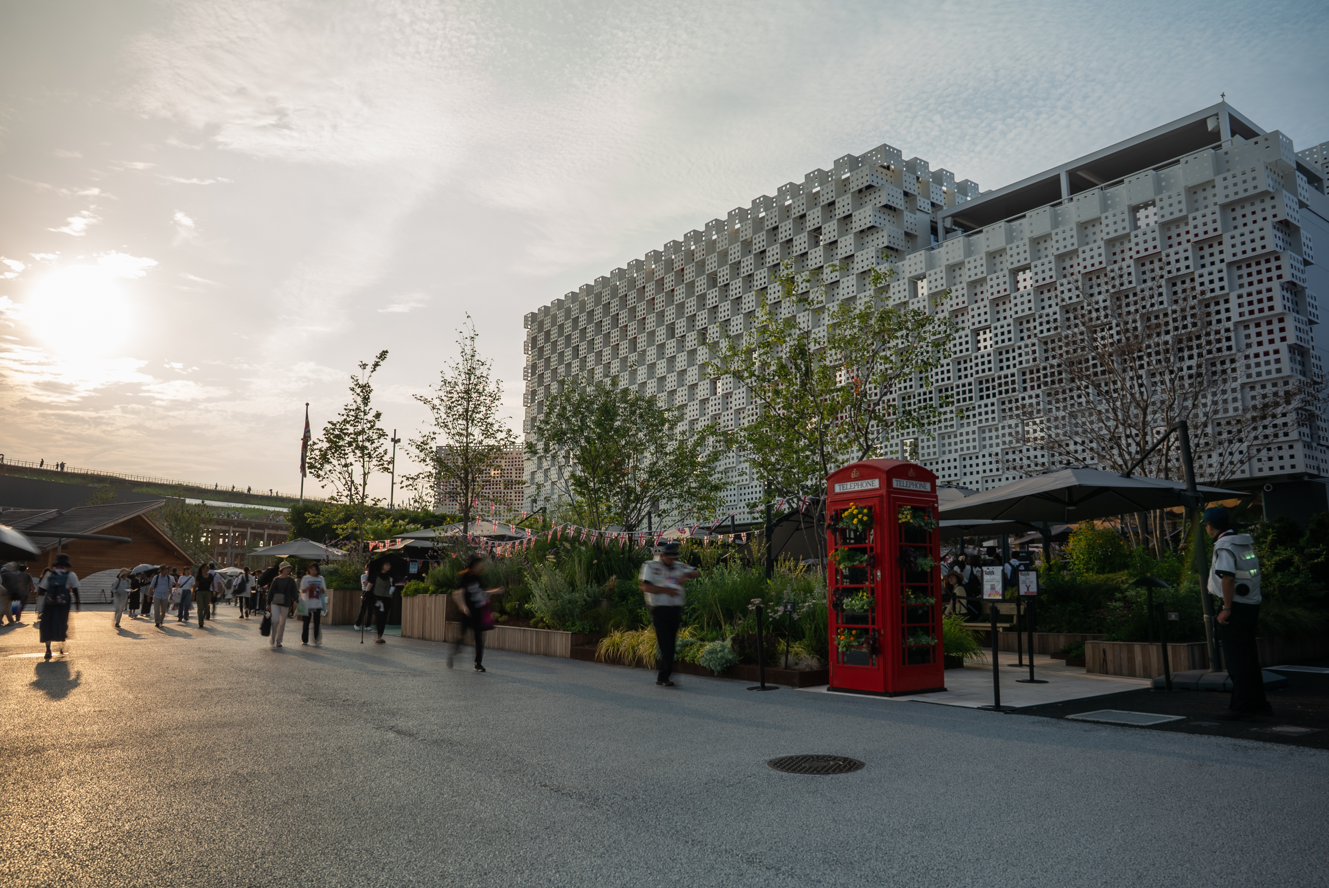 UK Pavilion at dusk